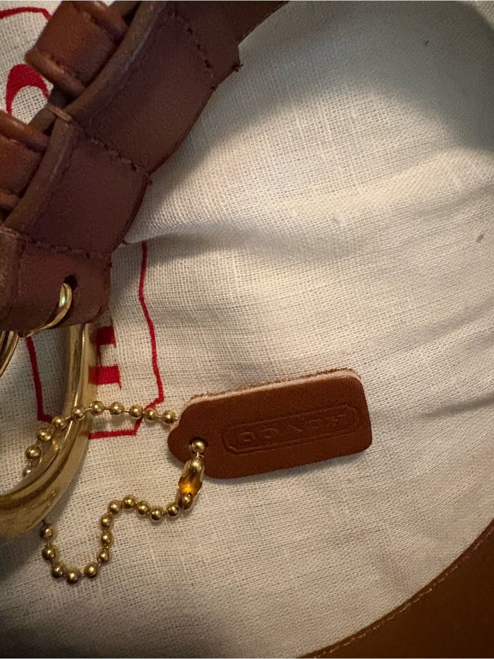 Coach Brown Belt with White Dust Bag with Red Logo